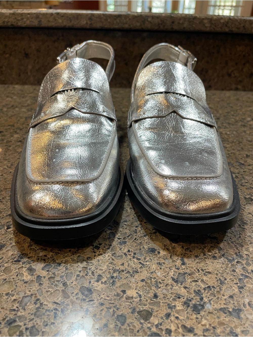 Franco Sarto Womens Giada Slingback Low Heel Loafers Metallic Silver Sz 9 Buckle - Picture 9 of 12